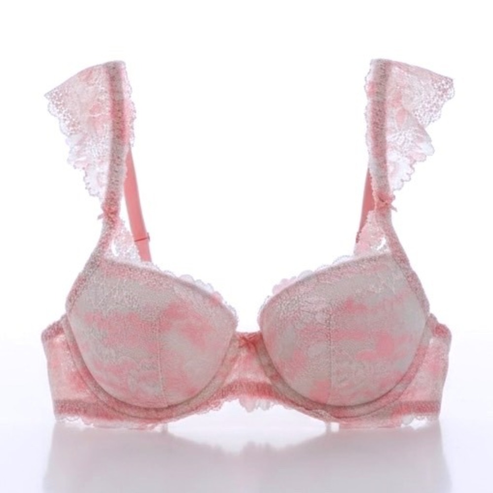 Victoria's Secret Pink White Lace Lightly Lined Balconette Bra 32A